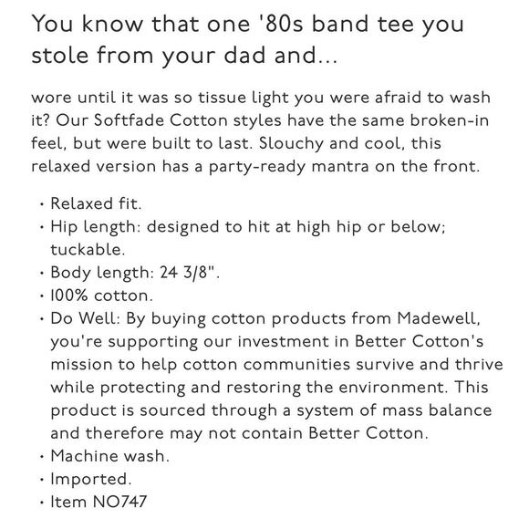 MADEWELL Tonite's The Nite Graphic Softfade Cotton Crewneck Relaxed Tee NWT S - Picture 6 of 7